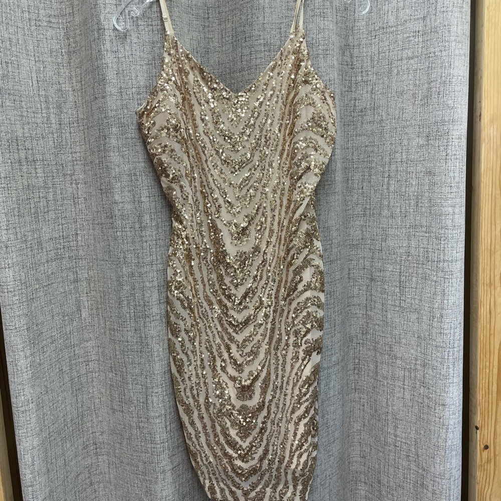 Sequin Embellished Mini Dress - Gold